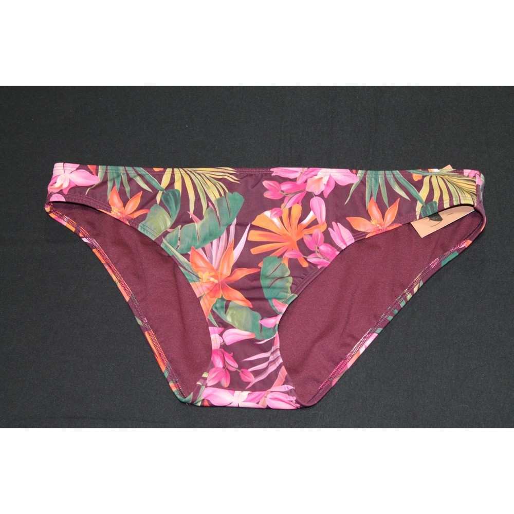 Shade & Shore Tropical Floral Bikini Bottoms XL Purple Pink Swim Low Rise NWT